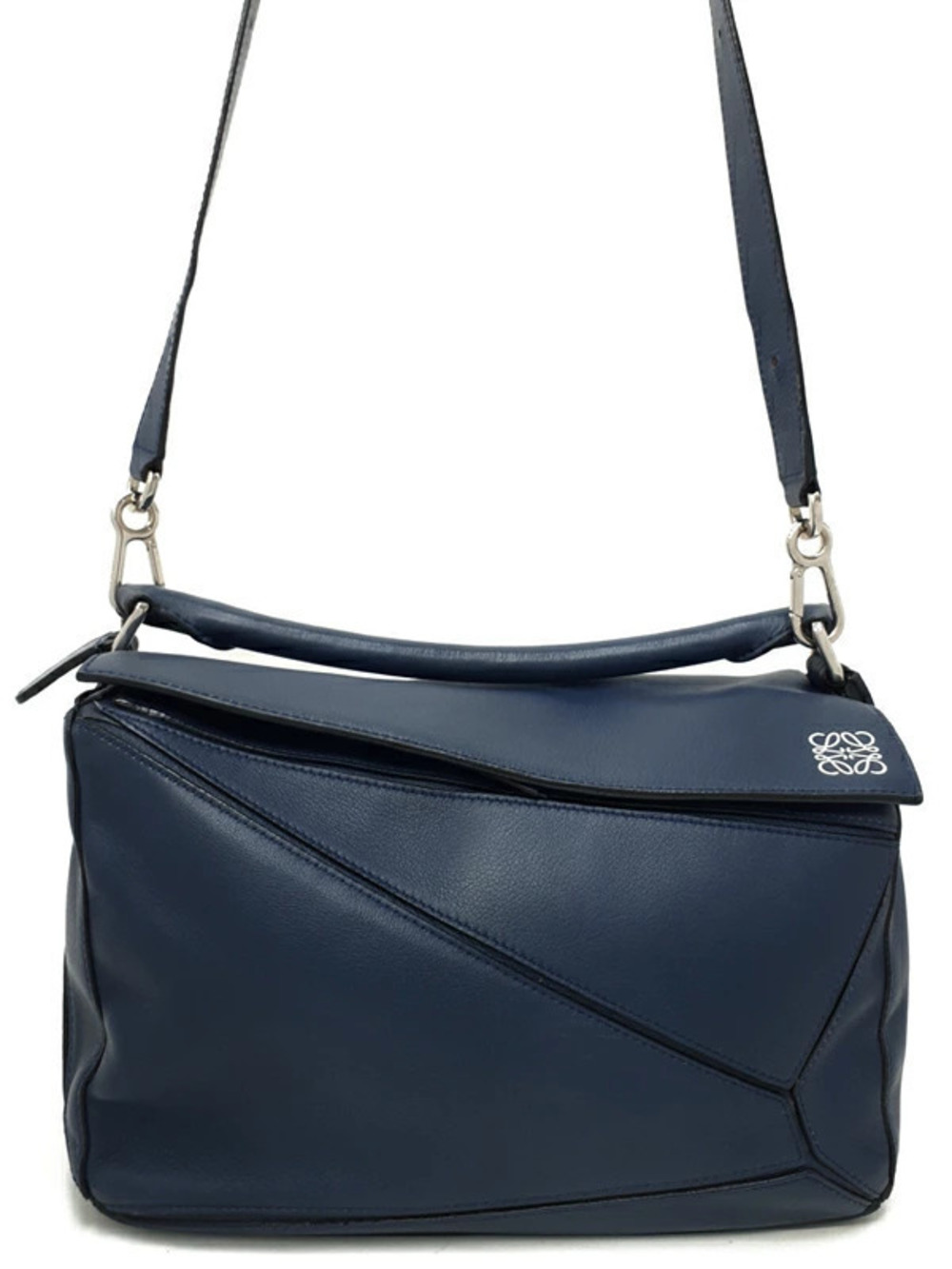 Loewe blue leather Puzzle Bag top handle shoulder embossed Anagram logo